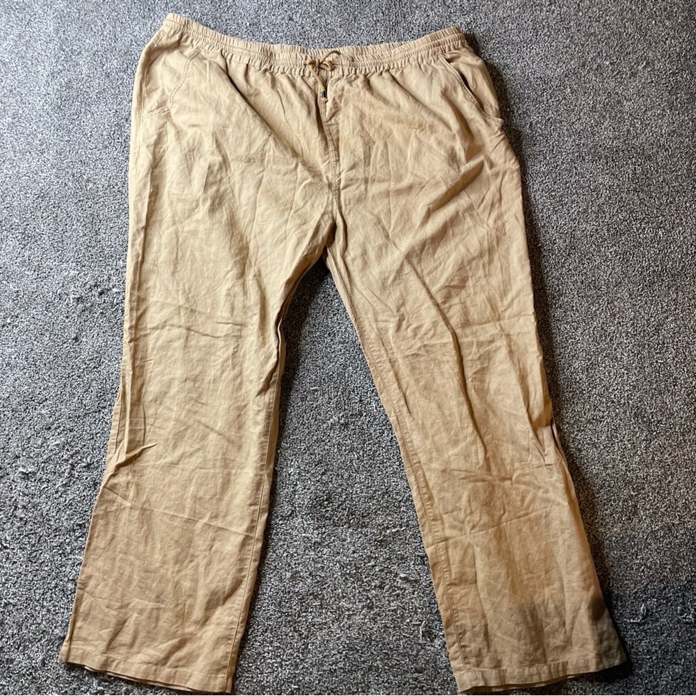 Isle Bay Linens Lightweight Elastic Drawstring Waist Size 48 Beige Brown Pants